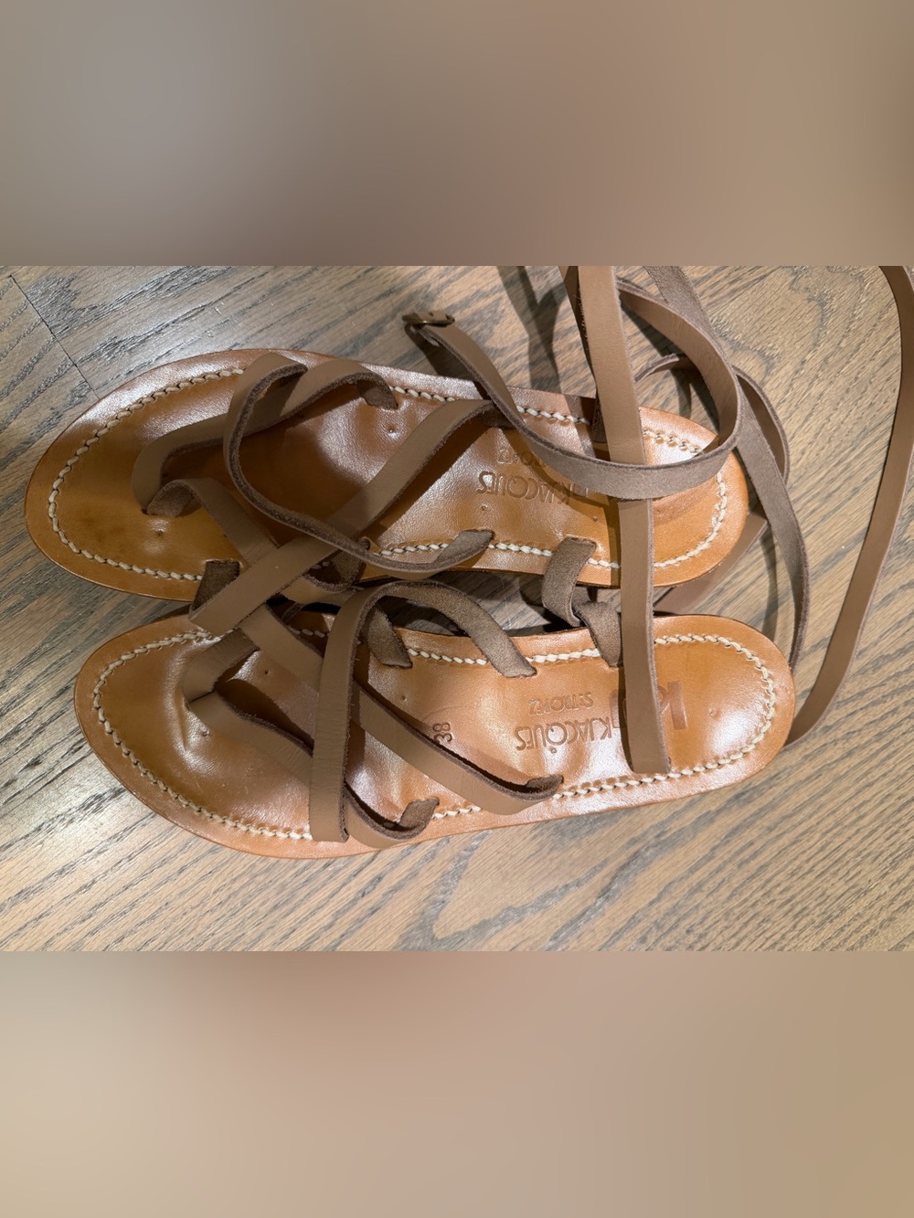 K.Jacques Tan Leather Wrap Tie Sandals